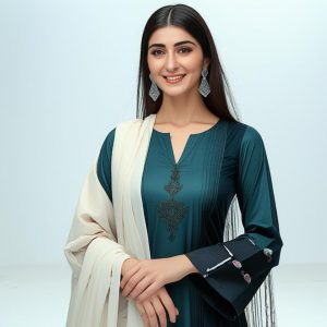 midnight teal elegance – pakistani 3 piece suit